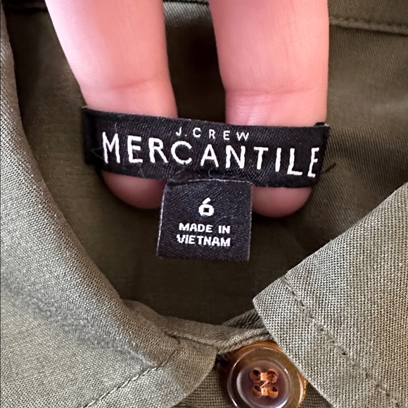 Crew Olive Green Utility Shirt Dress Tie Waist Pockets Size 6 - Picture 9 of 11